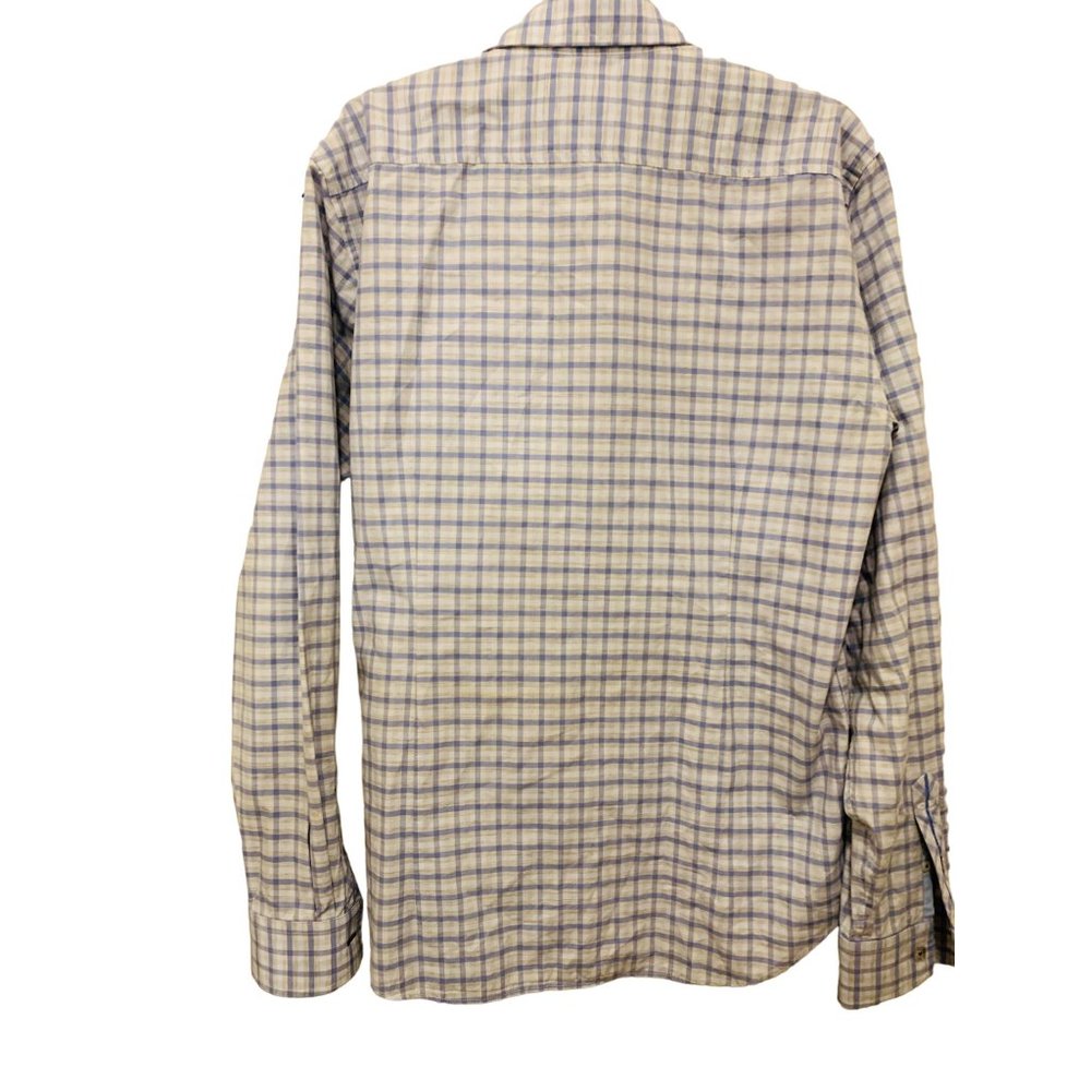Jeremy Argyle Saratoga Pale Blue and Tan Plaid Cotton Shirt Size M - Picture 6 of 11